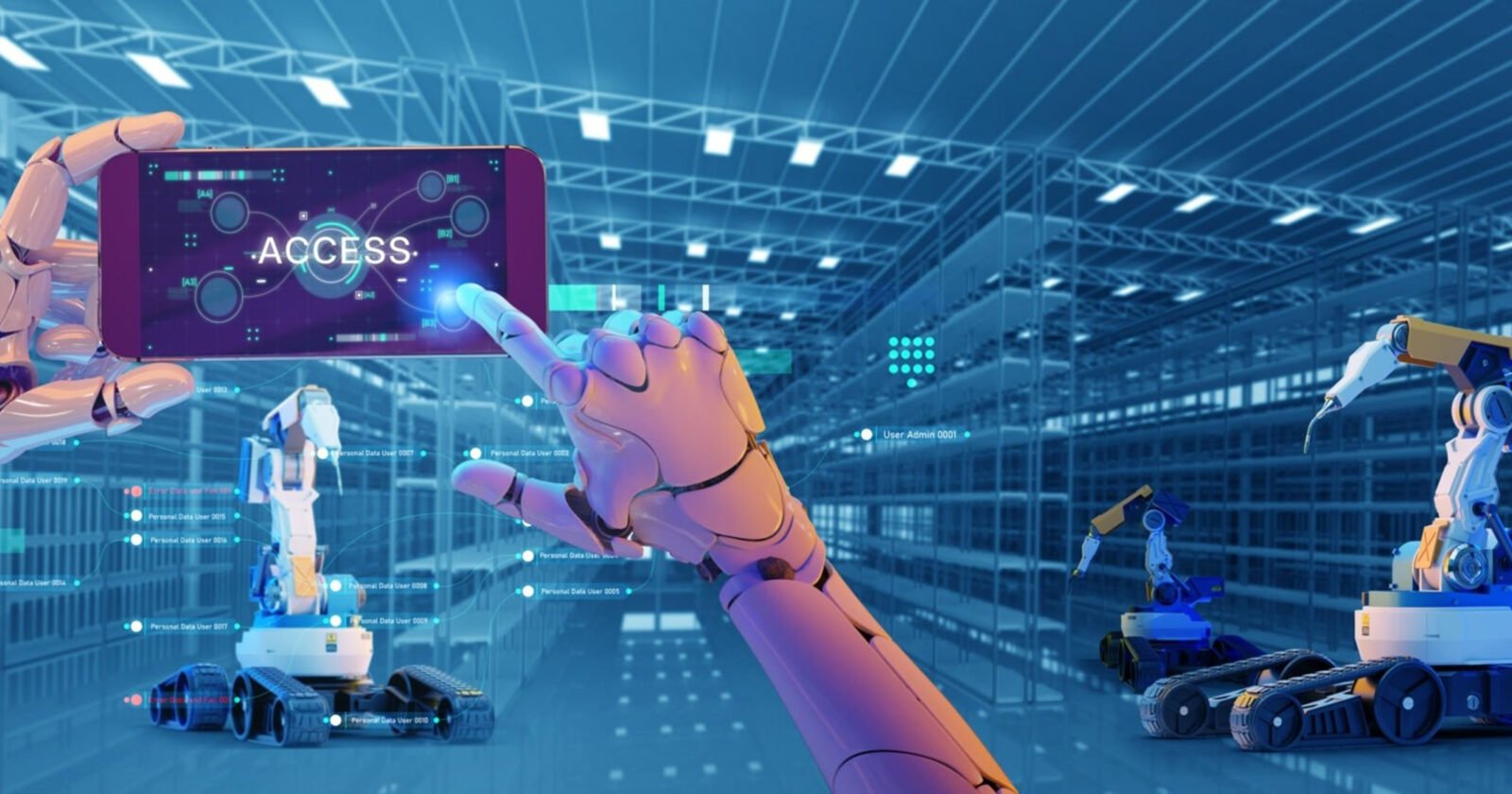 Robot industriel manipulant des pièces dans une usine high-tech illustrant les promesses de l'IA industrielle
